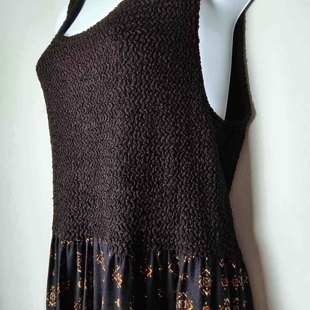 VTG All‎ That Jazz Black Textured Bodice Maxi Dress Geometric Print Size 13 14 - Picture 5 of 9